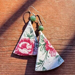 Rose Garden Floral Earrings with Green Beads